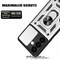 Outdoor Panzer Hülle für Samsung Galaxy S24 mit Kameraschutz Ringhalter Bumper Silber