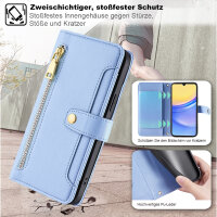 Handykette Samsung Hülle mit Band Handyhülle Kartenfächer PU Leder Umhängetasche Galaxy A15 Hellblau