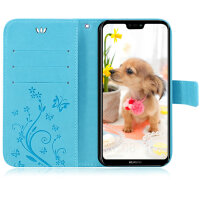 Huawei Handy Tasche Handyhülle Schutz Hülle Blumen Flip Cover Buch Case Etui Huawei P20 Lite Blau