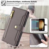 Handykette Samsung Hülle mit Band Handyhülle Kartenfächer PU Leder Umhängetasche Galaxy S23 Grau