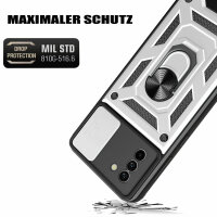 Outdoor Panzer Hülle Nokia G11 G21 Handyhülle mit Slide Kameraschutz Ringhalter Silber