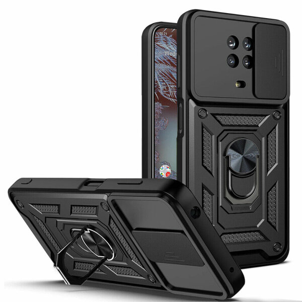 Outdoor Panzer Hülle Nokia G10 G20 Handyhülle mit Slide Kameraschutz Ringhalter Schwarz