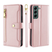 Handykette Samsung Hülle mit Band Handyhülle Kartenfächer PU Leder Umhängetasche Galaxy S22+ Rosa