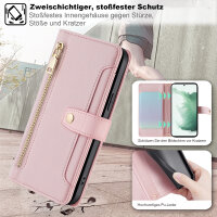 Handykette Samsung Hülle mit Band Handyhülle Kartenfächer PU Leder Umhängetasche Galaxy S22+ Rosa