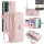 Handykette Samsung Hülle mit Band Handyhülle Kartenfächer PU Leder Umhängetasche Galaxy S22+ Rosa