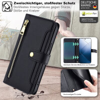 Handykette Xiaomi Hülle mit Band Handyhülle Kartenfächer PU Leder Umhängetasche 14 Schwarz