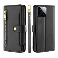 Handykette Xiaomi Hülle mit Band Handyhülle Kartenfächer PU Leder Umhängetasche 14 Schwarz