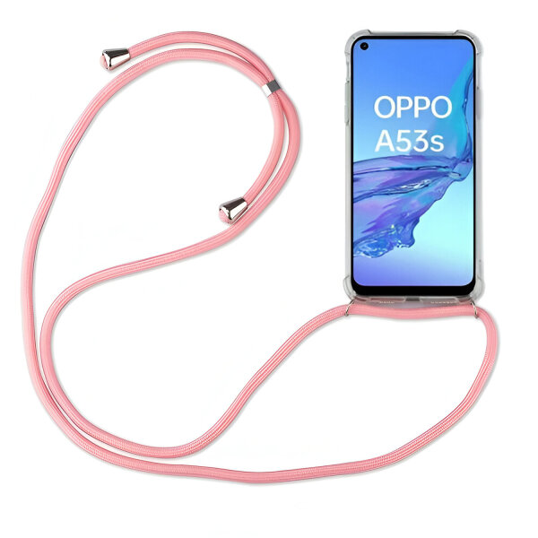 Oppo Hülle mit Band Schutzhülle Handykette Seil Silikon Handy Tasche mit Schnur Oppo A53s Rosa