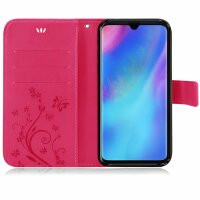 Huawei Handy Tasche Handyhülle Schutz Hülle Blumen Flip Cover Buch Case Etui Huawei P30 Lite Pink