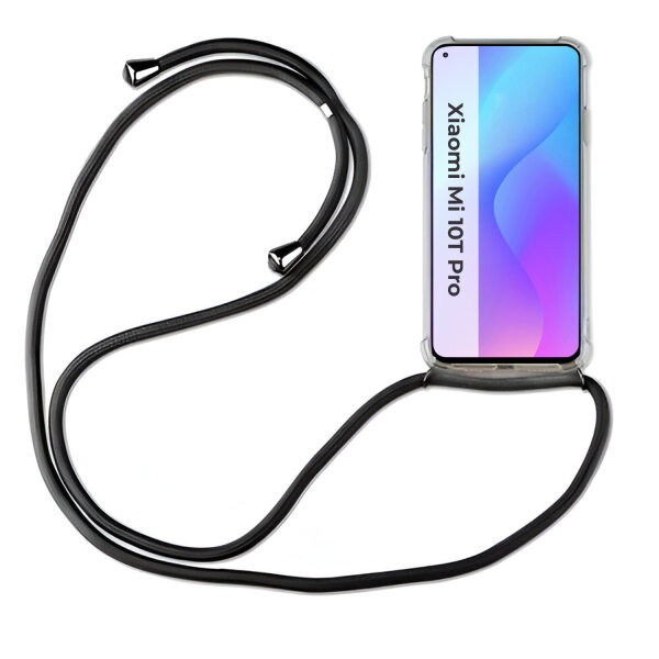 Handykette Xiaomi Mi 10T Pro Handyhülle mit Band Hülle Kordel Handy Tasche Cover in Schwarz