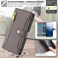 Handykette Xiaomi Hülle mit Band Handyhülle Kartenfächer PU Leder Umhängetasche 14 Grau