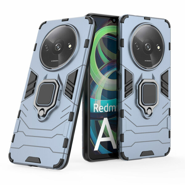 Hülle Xiaomi Redmi A3 Handyhülle Stoßfest 360° Drehbarer Ring Case Back Cover Türkis