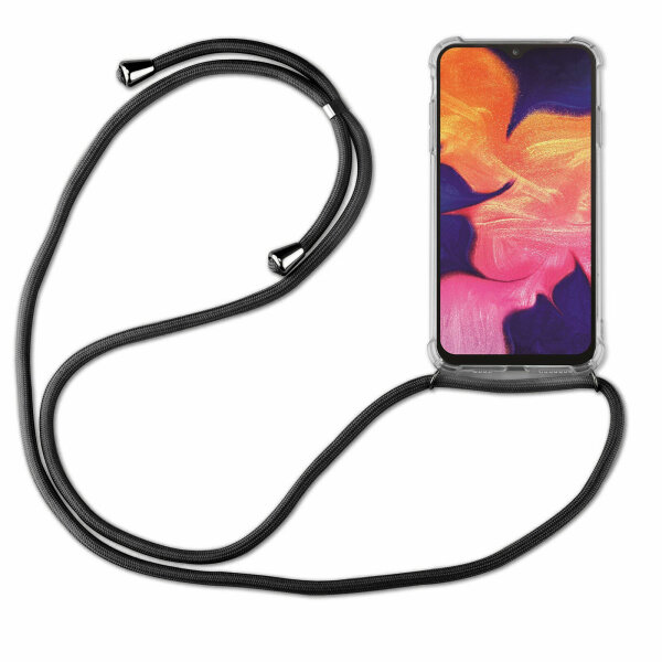Handy Hülle mit Band Schutzhülle Handykette Seil Silikon Handy Tasche mit Schnur Samsung Galaxy A71 SM-A715 Schwarz