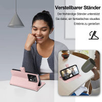 Handykette Xiaomi Hülle mit Band Handyhülle Kartenfächer PU Leder Umhängetasche Redmi Note 13 Pro 4G Rosa