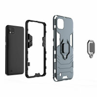 Realme C11 ( 2021 ), Schutz Hülle Handy Tasche Ring Case Silikon Cover Bumper BF Türkis