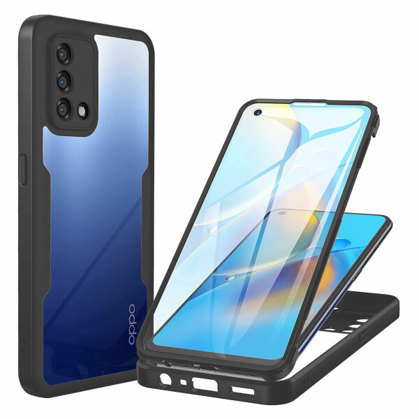 360° Grad Hülle für Oppo A74 4G Handyhülle vollschutz Integriertem Displayschutz Schwarz