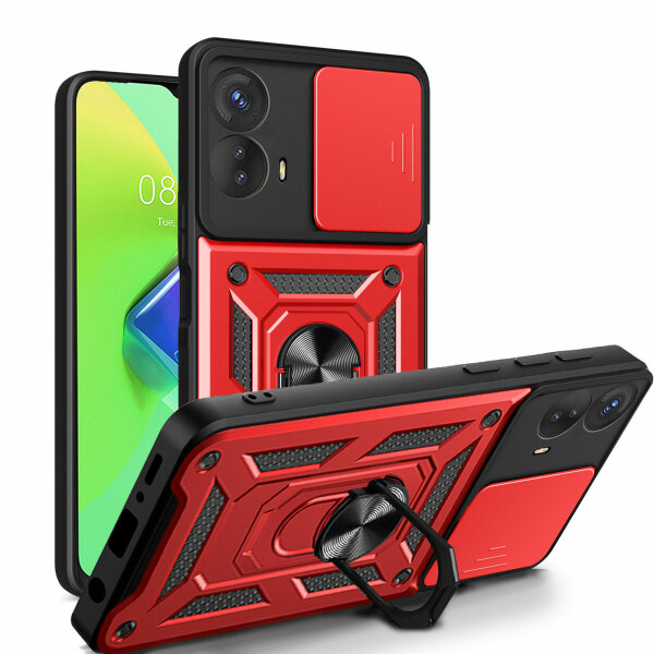 Outdoor Panzer Hülle Motorola Moto G73 5G Handyhülle mit Kameraschutz Ringhalter Rot
