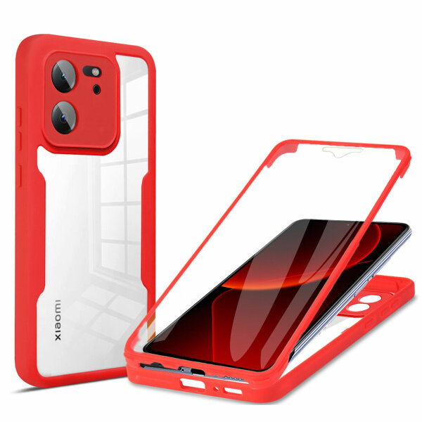 360° Grad Hülle Xiaomi 13T / 13T Pro Handyhülle mit Integriertem Displayschutz Rot
