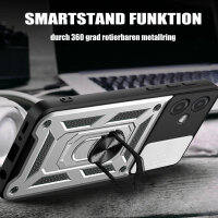Outdoor Panzer Hülle Motorola Moto G14 Handyhülle mit Kameraschutz Ringhalter Silber