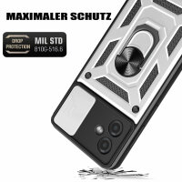 Outdoor Panzer Hülle Motorola Moto G14 Handyhülle mit Kameraschutz Ringhalter Silber