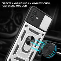 Outdoor Panzer Hülle Motorola Moto G14 Handyhülle mit Kameraschutz Ringhalter Silber