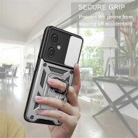 Outdoor Panzer Hülle Motorola Moto G14 Handyhülle mit Kameraschutz Ringhalter Silber