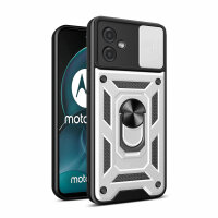 Outdoor Panzer Hülle Motorola Moto G14 Handyhülle mit Kameraschutz Ringhalter Silber