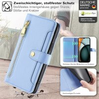 Handykette Xiaomi Hülle mit Band Handyhülle Kartenfächer PU Leder Umhängetasche Redmi A3 Hellblau