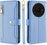 Handykette Xiaomi Hülle mit Band Handyhülle Kartenfächer PU Leder Umhängetasche Redmi A3 Hellblau