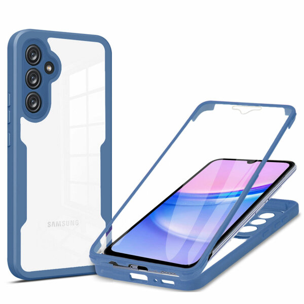 360° Hülle für Samsung A15, 360 Grad Handyhülle mit Integriertem Displayschutz Blau