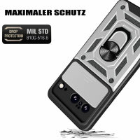 Outdoor Panzer Hülle Google Pixel 8 Handyhülle mit Kameraschutz Ringhalter Cover Silber