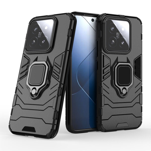 Hülle Xiaomi 14 Handyhülle Stoßfest 360° Drehbarer Ring Ständer TPU Back Cover Schwarz
