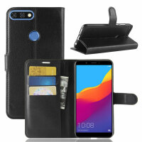 Handy Tasche Huawei Handyhülle Cover Case Klapp Schutz Hülle Etui Wallet Bumper Huawei Honor 7C Schwarz