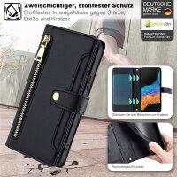 Handykette Samsung Hülle mit Band Handyhülle Kartenfächer PU Leder Umhängetasche Galaxy Xcover 6 Pro Schwarz
