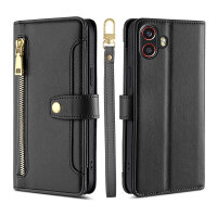 Handykette Samsung Hülle mit Band Handyhülle Kartenfächer PU Leder Umhängetasche Galaxy Xcover 6 Pro Schwarz