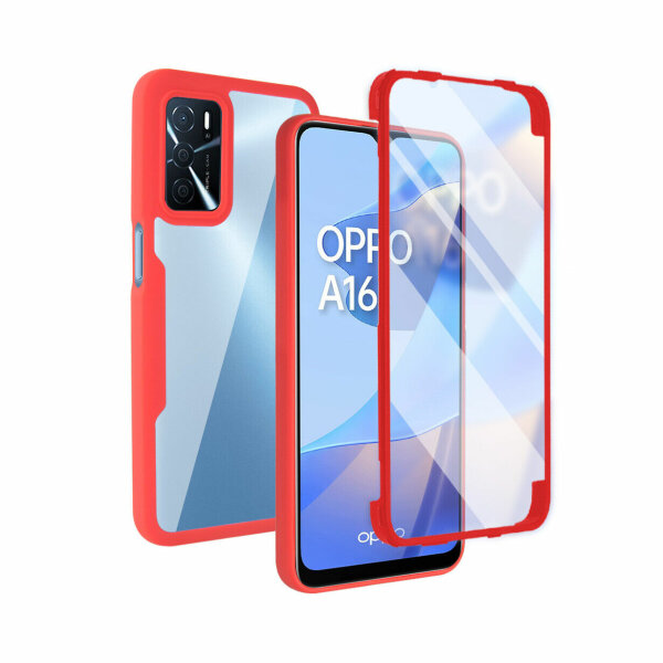 360° Grad Hülle Oppo A16 / A16s Handyhülle vollschutz Integriertem Displayschutz Rot