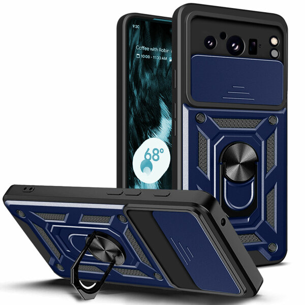 Outdoor Panzer Hülle Google Pixel 8 Pro Handyhülle mit Kameraschutz Ringhalter Blau