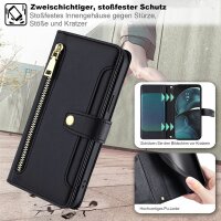Handykette Motorola Hülle mit Band Handyhülle Kartenfächer Leder Umhängetasche Moto G14 Schwarz