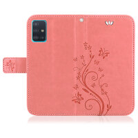 Handy Tasche für Samsung Galaxy A51 SM-A515 Hülle Case Buchhülle Klapphülle TPU Blume Rosegold