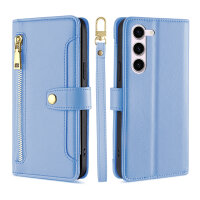 Handykette Samsung Hülle mit Band Handyhülle Kartenfächer PU Leder Umhängetasche Galaxy S24+ Hellblau
