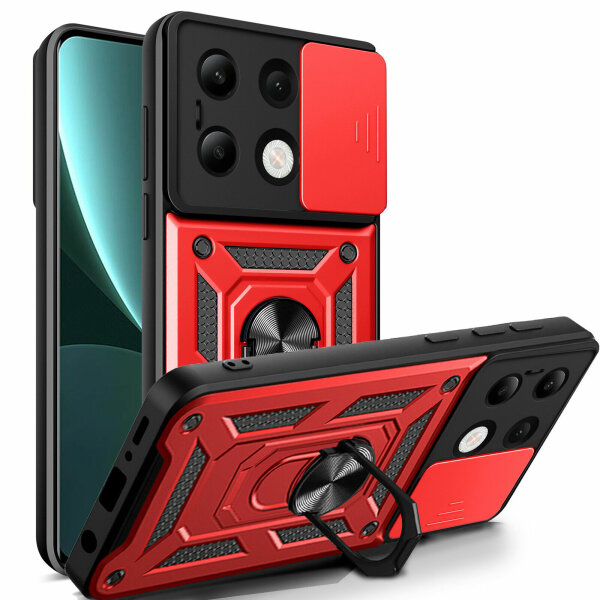 Outdoor Panzer Hülle Xiaomi Redmi Note 13 4G Handyhülle Kameraschutz Ringhalter  Rot