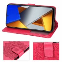 Handyhülle Hülle für Xiaomi POCO M4 Pro 4G, Handy Tasche Schutz Flip Case Schale Rot