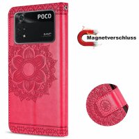 Handyhülle Hülle für Xiaomi POCO M4 Pro 4G, Handy Tasche Schutz Flip Case Schale Rot