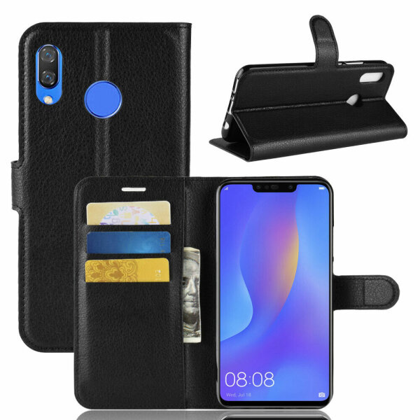Handy Tasche Huawei Handyhülle Cover Case Klapp Schutz Hülle Etui Wallet Bumper Huawei P Smart+ Schwarz