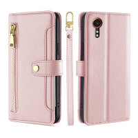 Handykette Samsung Hülle mit Band Handyhülle Kartenfächer PU Leder Umhängetasche Galaxy Xcover 7 Rosa