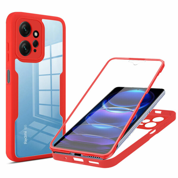 360° Grad Hülle Xiaomi Redmi Note 12 4G Rundum vollschutz mit Displayschutz Rot