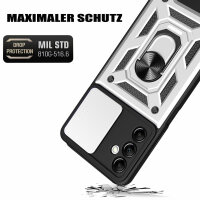 Outdoor Panzer Hülle für Samsung Galaxy A14 mit Kameraschutz Ringhalter Bumper  Silber
