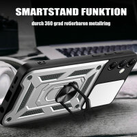 Outdoor Panzer Hülle für Samsung Galaxy A14 mit Kameraschutz Ringhalter Bumper  Silber