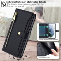 Handykette Samsung Hülle mit Band Handyhülle Kartenfächer PU Leder Umhängetasche Galaxy S21+ Schwarz