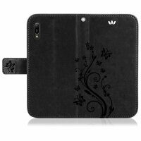 Huawei Handy Tasche Handyhülle Schutz Hülle Blumen Flip Cover Buch Case Etui Huawei Y6 2019 Schwarz